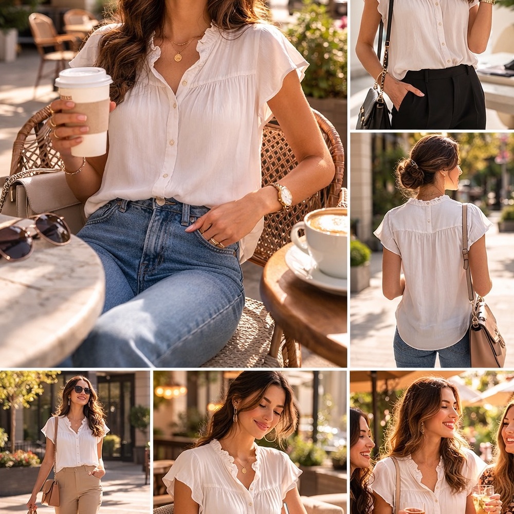 Rachel Zoe Cream Button-Up Blouse